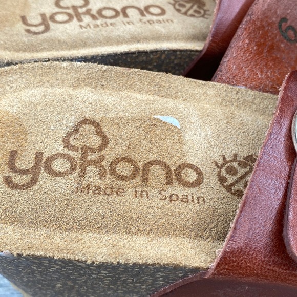 Yokono Women's Brown Leather Wedge Sandals Size 9 Made in Spain - Picture 4 of 8
